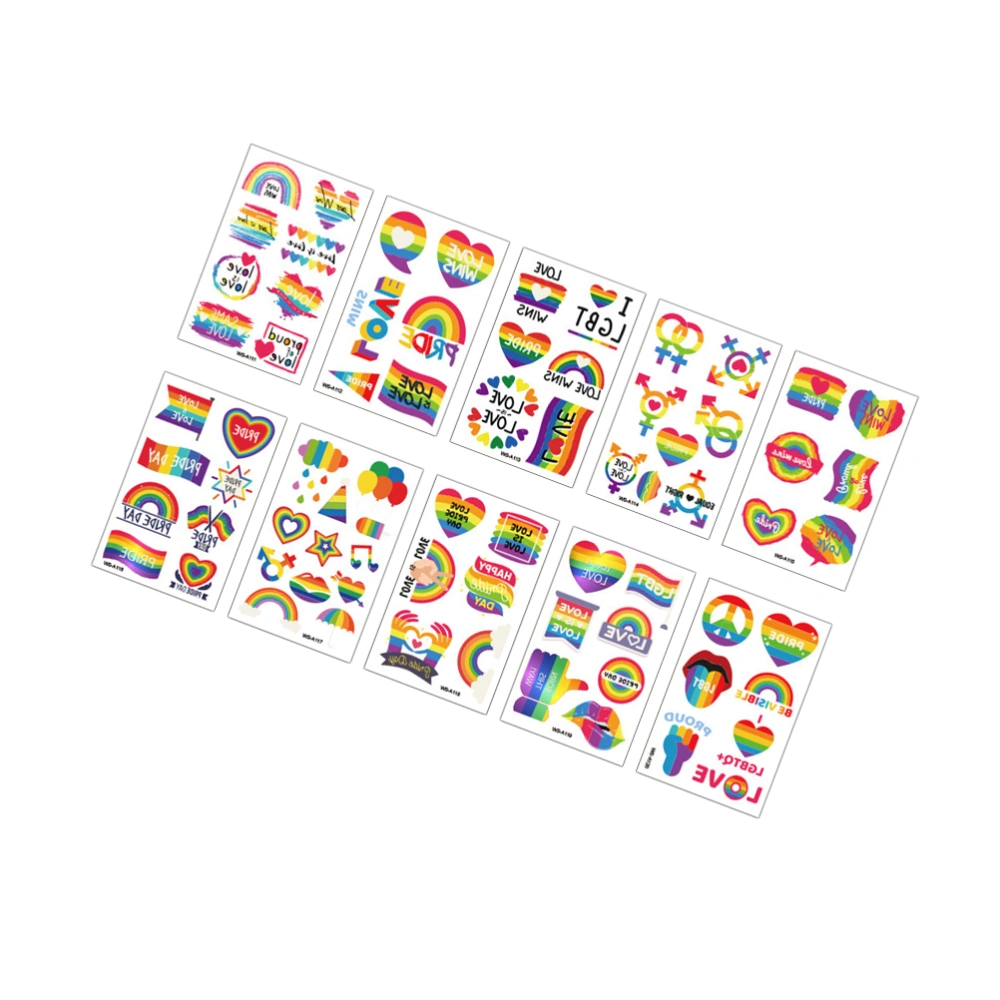 10 Sheets Rainbow Sticker Same-sex Rainbow Pastes Homosexual Temporary Face Stickers Sports Meet Face Stickers Creative Same-sex Decals for Women Men