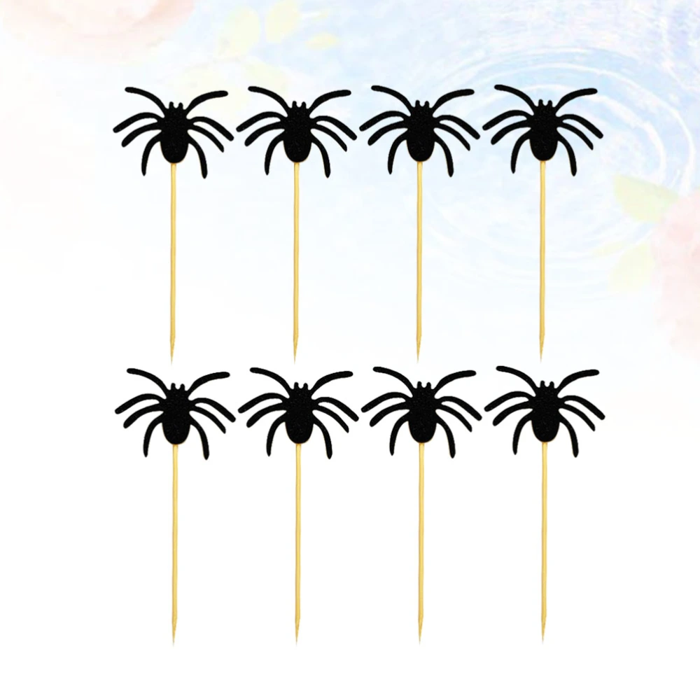 10pcs Spider Decor Cake Topper Dessert Fruit Decor Insert for Halloween Festival Party Gathering (Black)