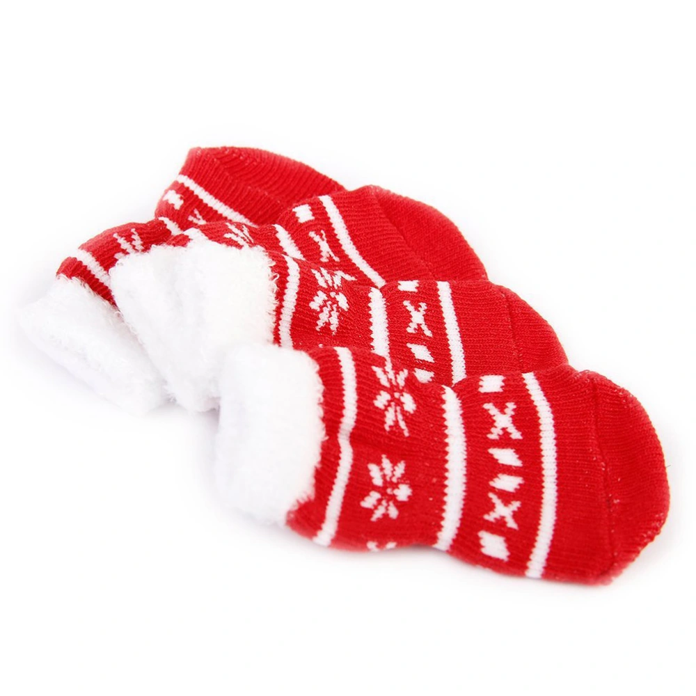 4pcs Christmas Style Dog Puppy Cat Non-Slip Socks with - Size M (Red)