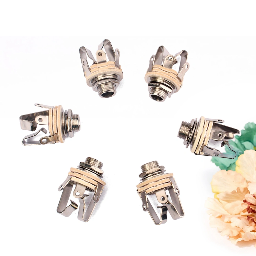 6 PCS 1/4 Inch 6.35mm Stereo Guitar Jack Socket Connector Guitar Pickup Output Jack Plug Socket Female Panel Mount For Acoustic Electric Bass Guitar Parts Accessories