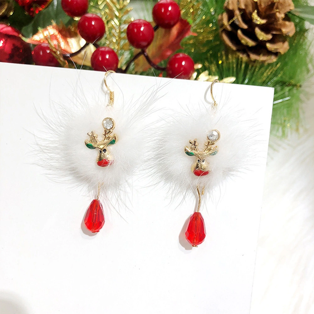 2 Pair of Stylish Christmas Hair Ball Red Crystal Earrings Fashion Eardrop for Woman Red (Santa Elk)