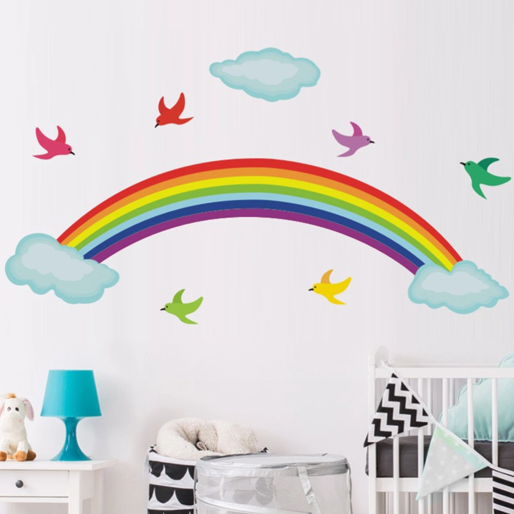 1PC Creative Rainbow and Birds Wall Decal Removable PVC Wall Sticker Decorative Wallpaper for Home Living Room Bedroom Kids Room