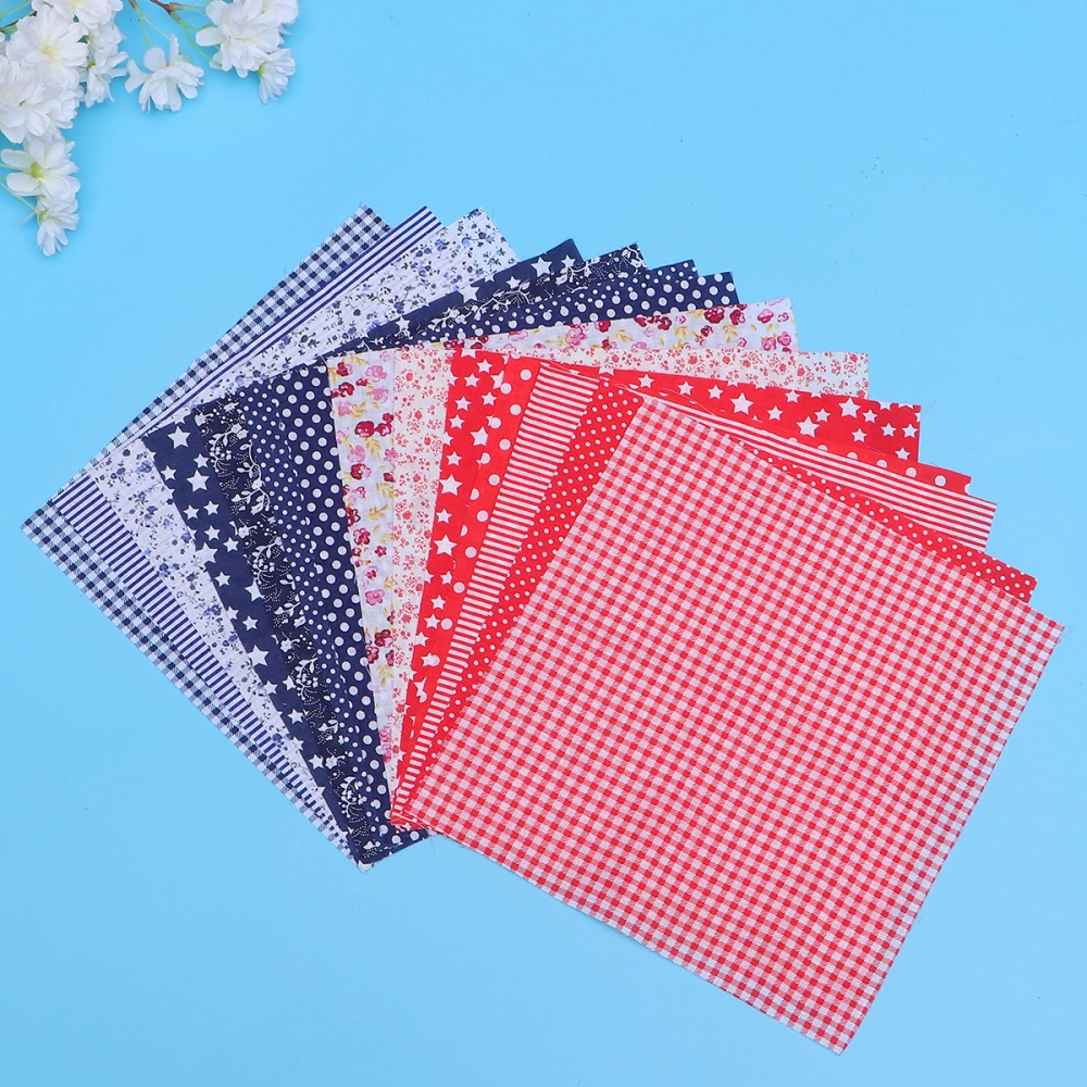 14pcs DIY Cloth Tabby Cotton Flower Printing Fabrics Funny Handwork Sewing Fabrics for Home (25x25cm Red 7pcs, Dark Blue 7pcs)