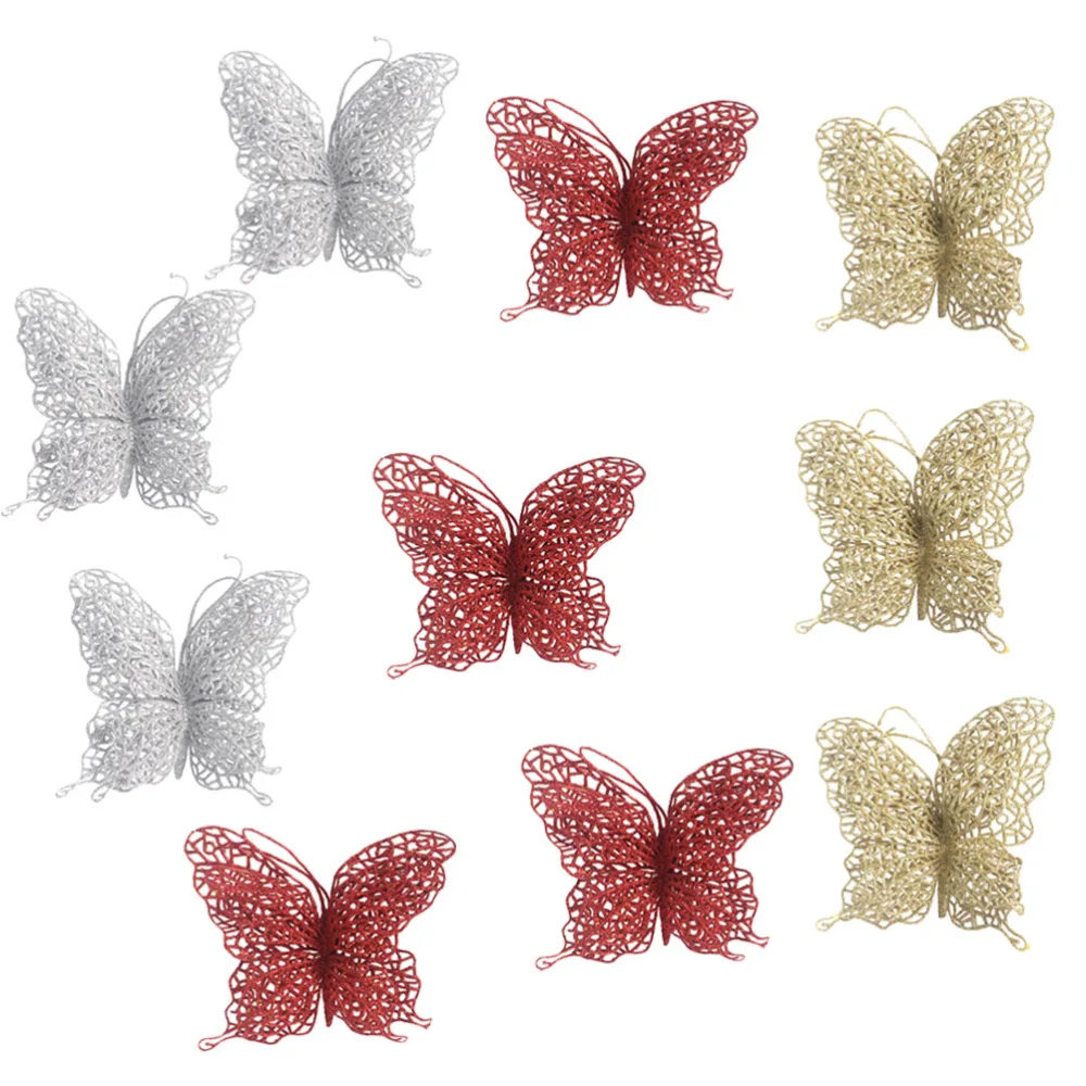 10Pcs Xmas Golden Powder Butterflies Props Lovely Colored Butterflies Decors