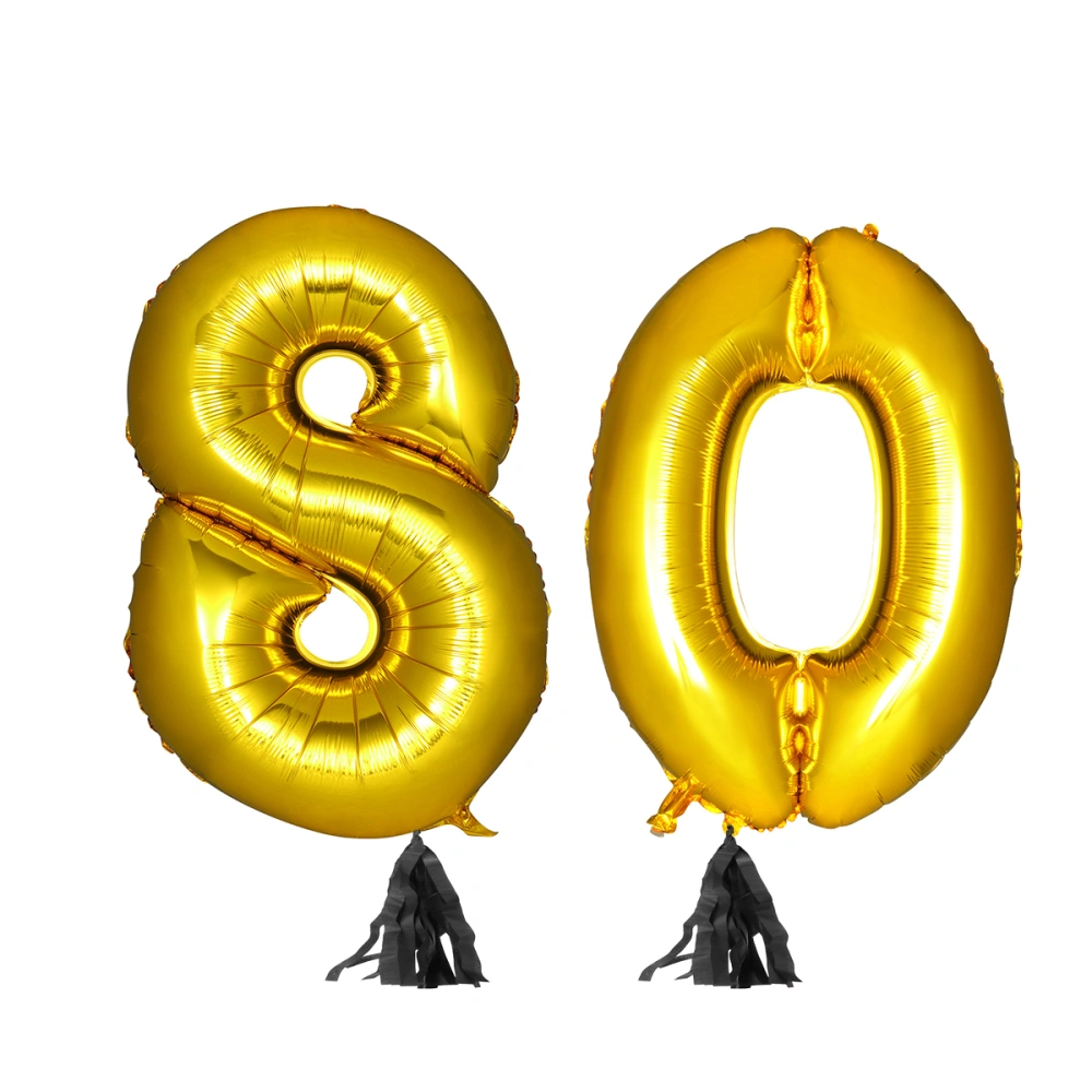 40 Inch Golden Number 80th Balloon Party Festival Decorations Birthday Anniversary Jumbo Foil Balloons Party Supplies Photo Props + A Bag Black Tassel + 1 Roll Golden Ribbon