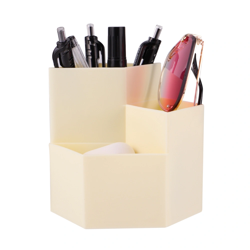 2pcs Three Lattice Pen Container Rhombic Pen Holder Multi - functional  Storage Bucket Desktop Decorations Beige