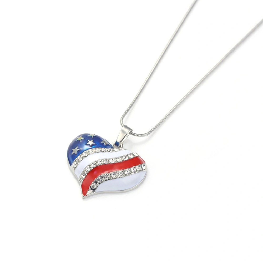 Women American Flag Heart Necklace Geometric American Independence Day Memorial Pendant