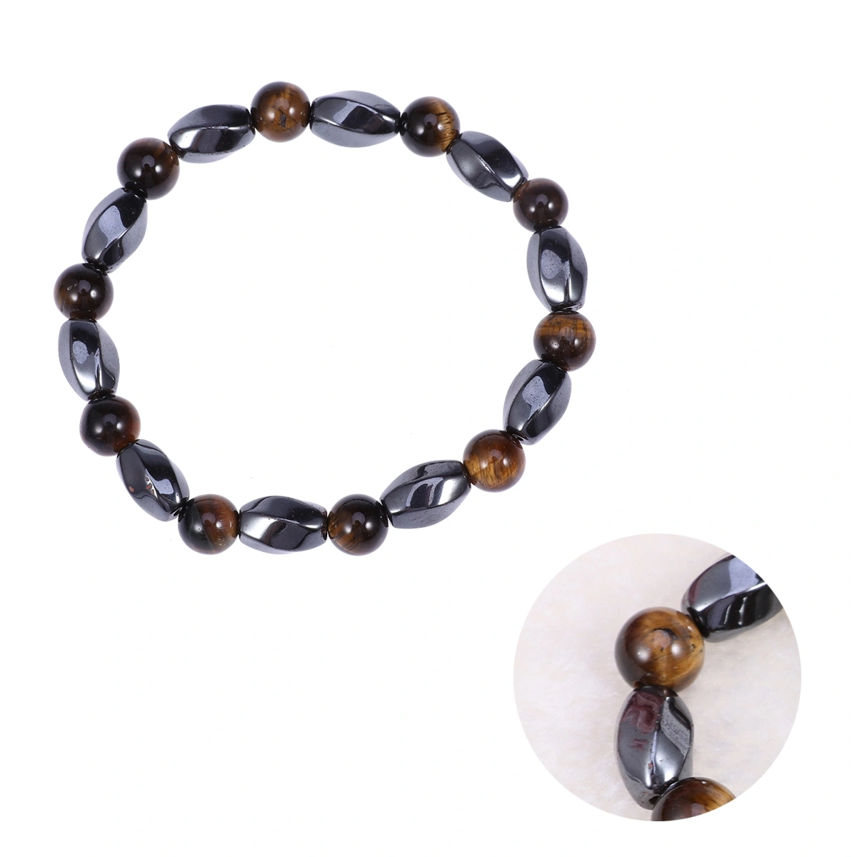 Magnetic Hematite Bracelet Natural Tiger Eye Stone Therapy Healing Energy Chakra Beaded Stretch Bracelet for Men Women