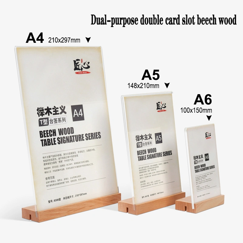 Acrylic Poster Stand Desktop Menu Storage Stand Restaurant Menu Holder Stand with Wood Base