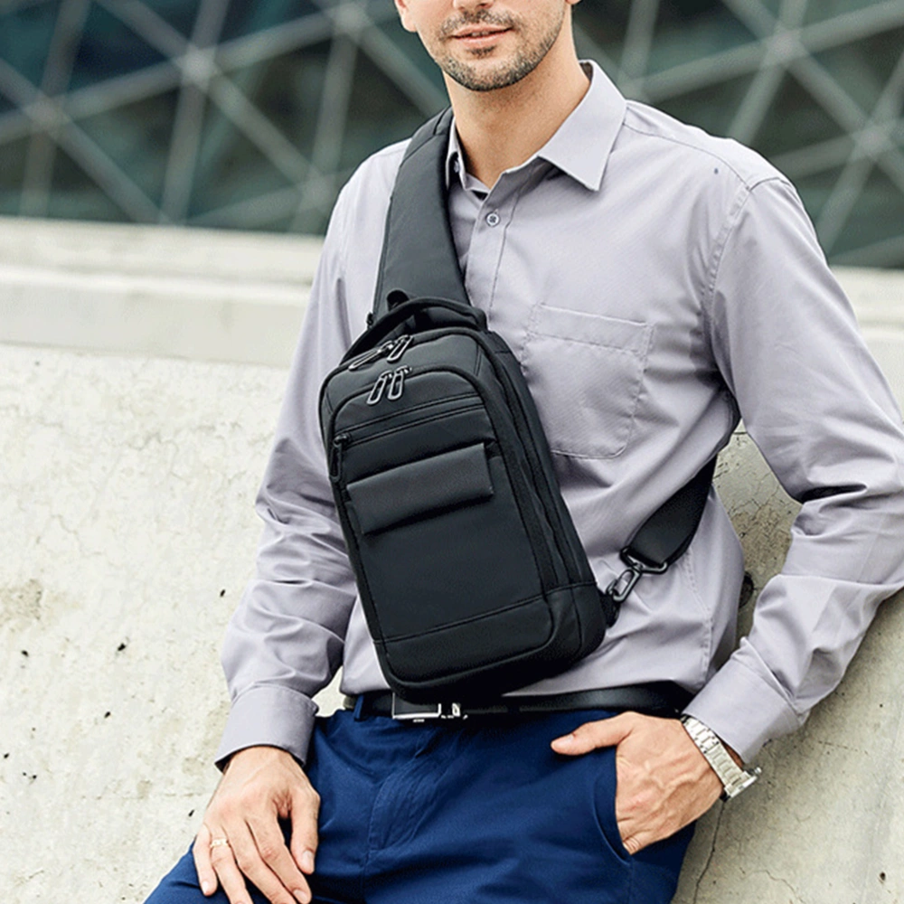 Men Business Casual Chest Bag Outdoor Sports Messenger Bag USB Charging Shoulder Pouch for Travel Sports Camping(Black)