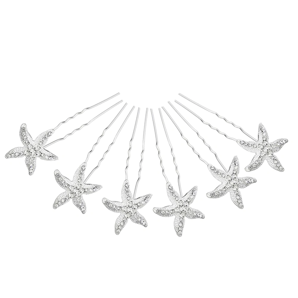 6pcs Bridal Sea Star Hairpins Fashion Hair Clips U-Shaped Hair Grip Hair Stick for Women Girls