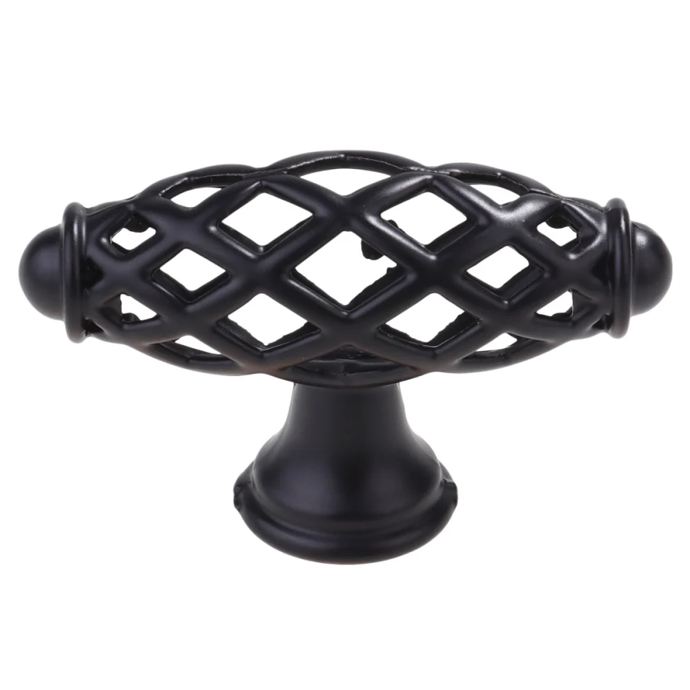 4pcs Birdcage Shape Vintage Cabinet Pulls Zinc Alloy Furniture Drawer Handles Cupboard Closet Knobs (Black, Single Hole)