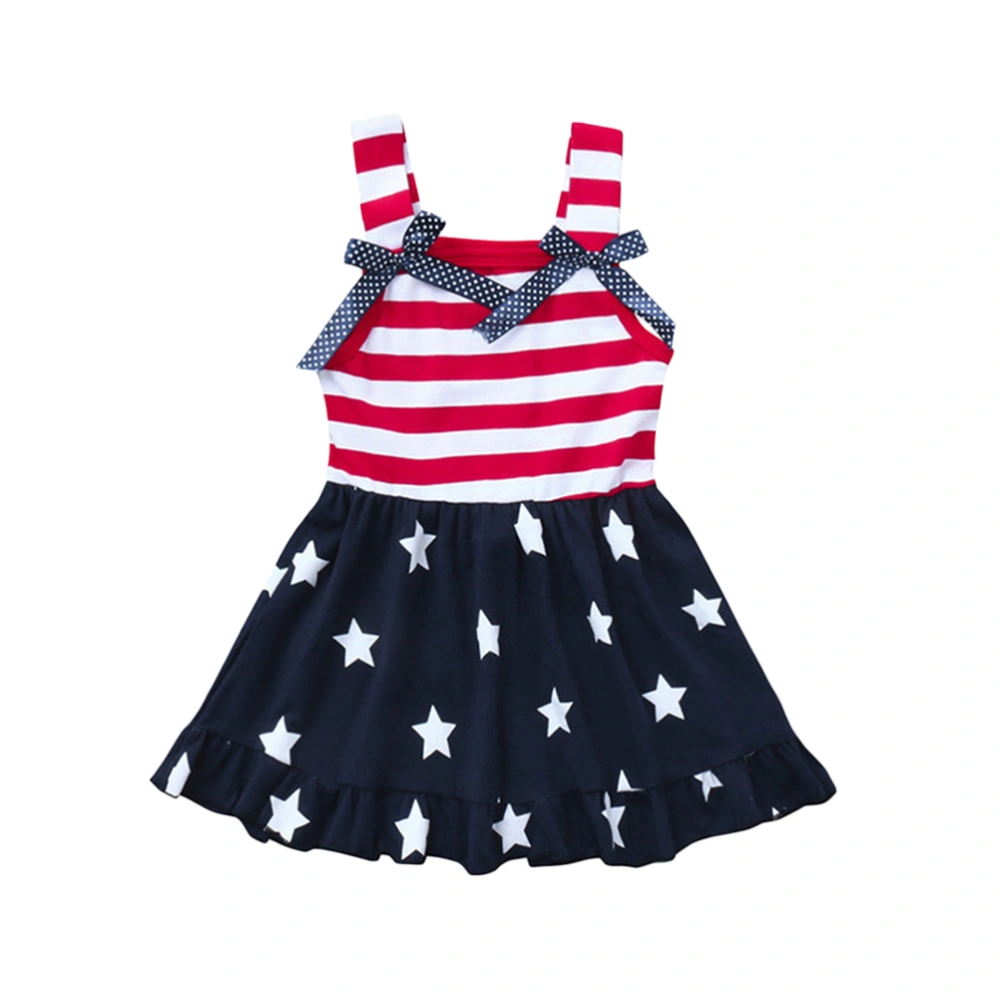 1PC Independence Day Girl Dress Baby Striped Bowknot One-pieces Skirt Summer Independance Day Dress Independance Day Baby Costumes Stylish Baby Skirt for Kids Girls Baby (Size 70 Recommended Height 85-90CM)