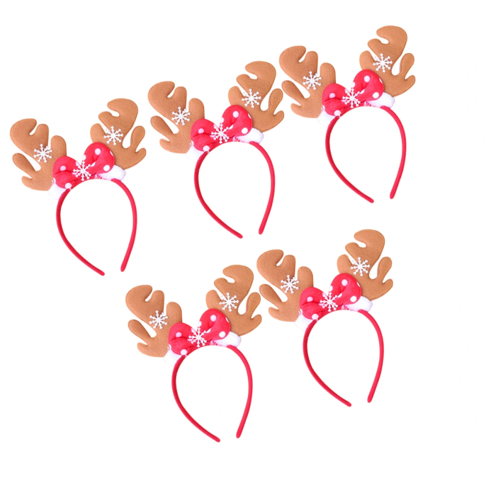 5pcs Christmas Antler Headdress Bowknot Hair Hoops Snowflake Headbands Party Favors for Girls Kids (Brown Antler)