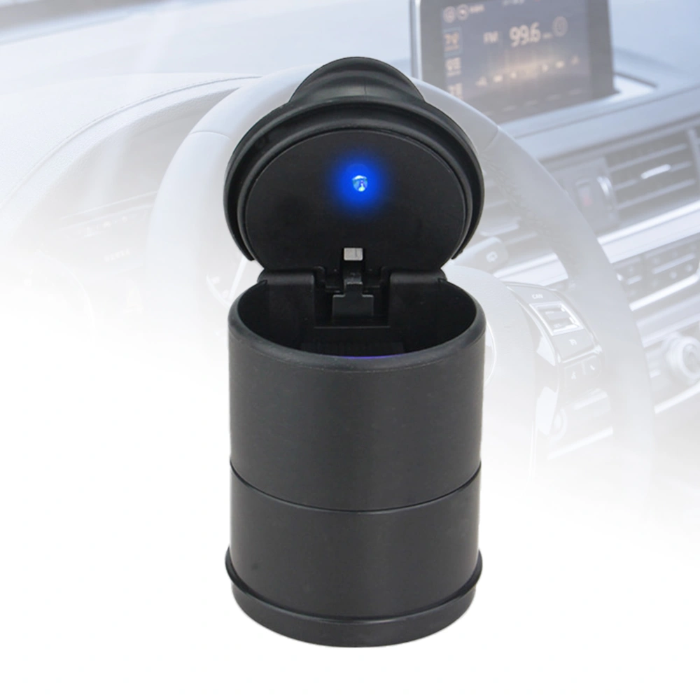 Travel Cigarette Ashtray Holder Car Auto Portable Smokeless Cup Holder Cylinder with Blue LED Light Lid (Black)