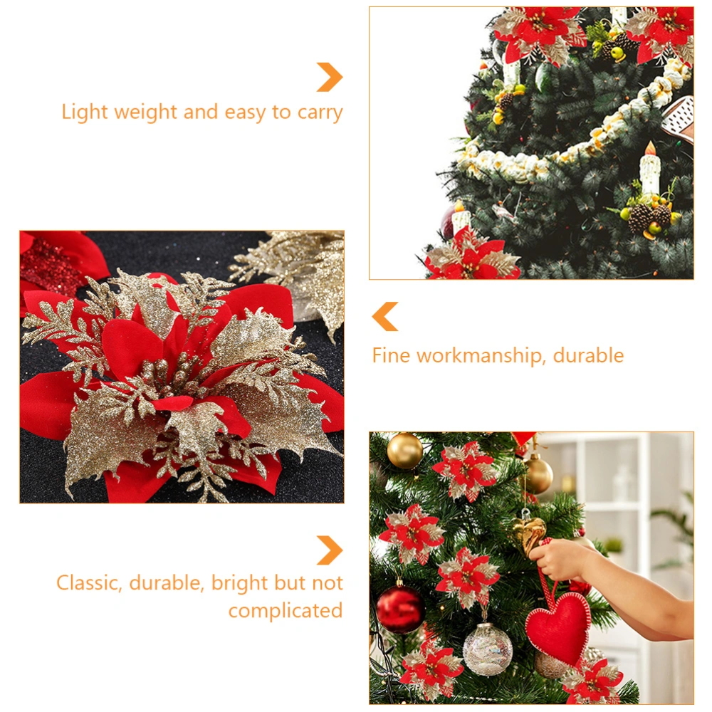 1 Set 12Pcs Christmas Tree Ornaments Simulated Glitter Powder Xmas Flowers