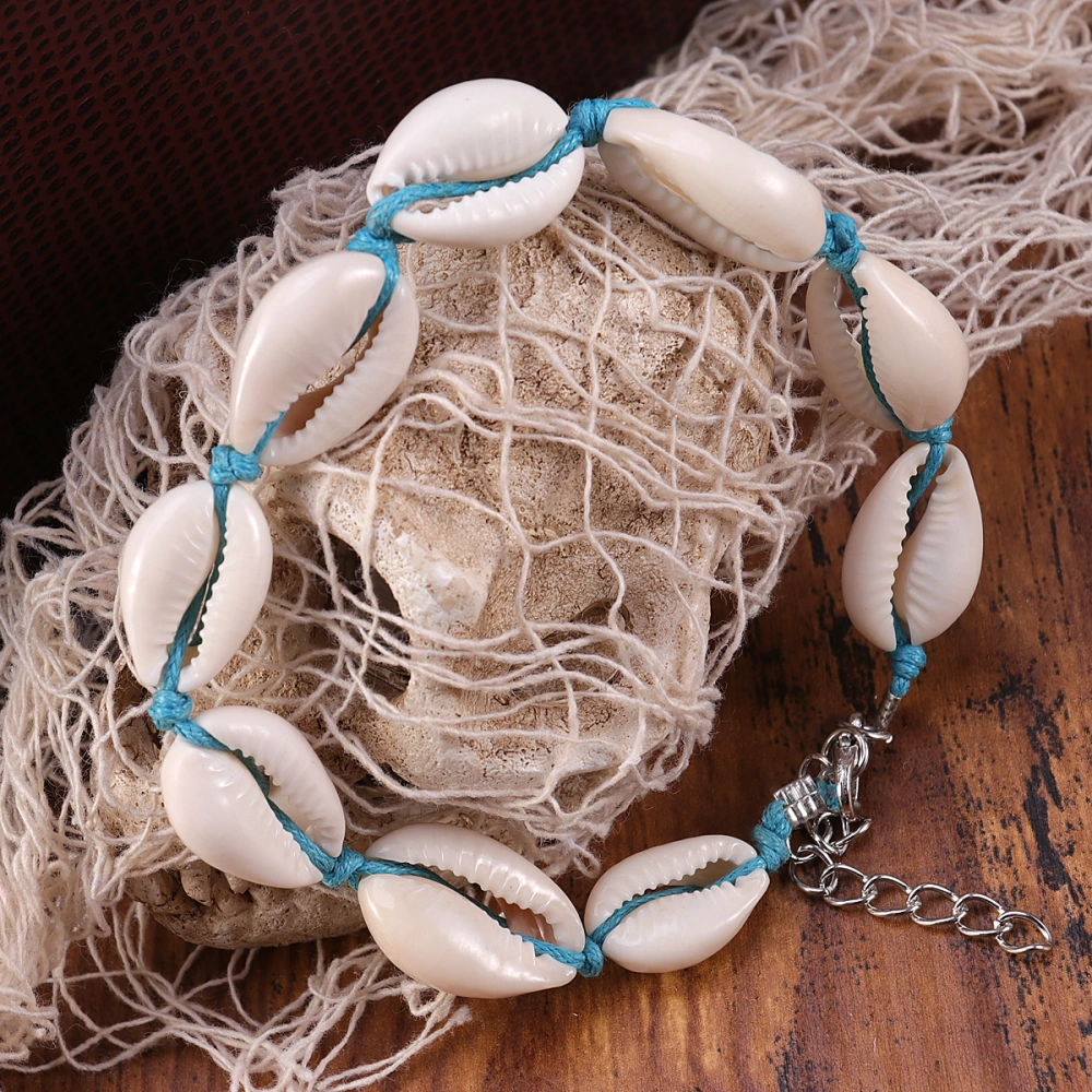 Ocean Shell Bracelet Simple Handmade Woven Knot Conch Bracelet for Women Grils Lover Blue