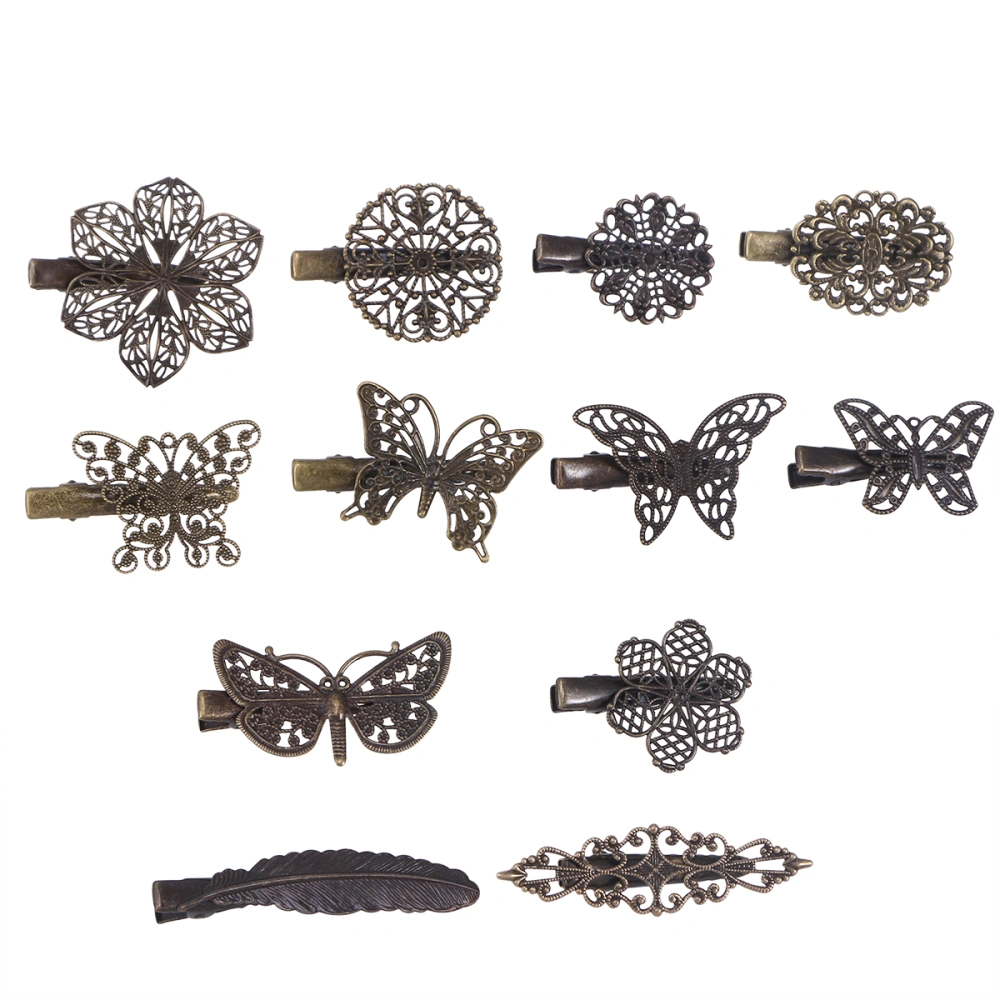 12pcs Vintage Hair Clip Hairpins Hair Barrettes Leaf Flower Feather Shaped Hair Clips for Women (Dragonfly + Six Petals Flower + Circle Flower + Color + Swallowtail + Ellipse Flower + + Heart Wreath + Royal + S