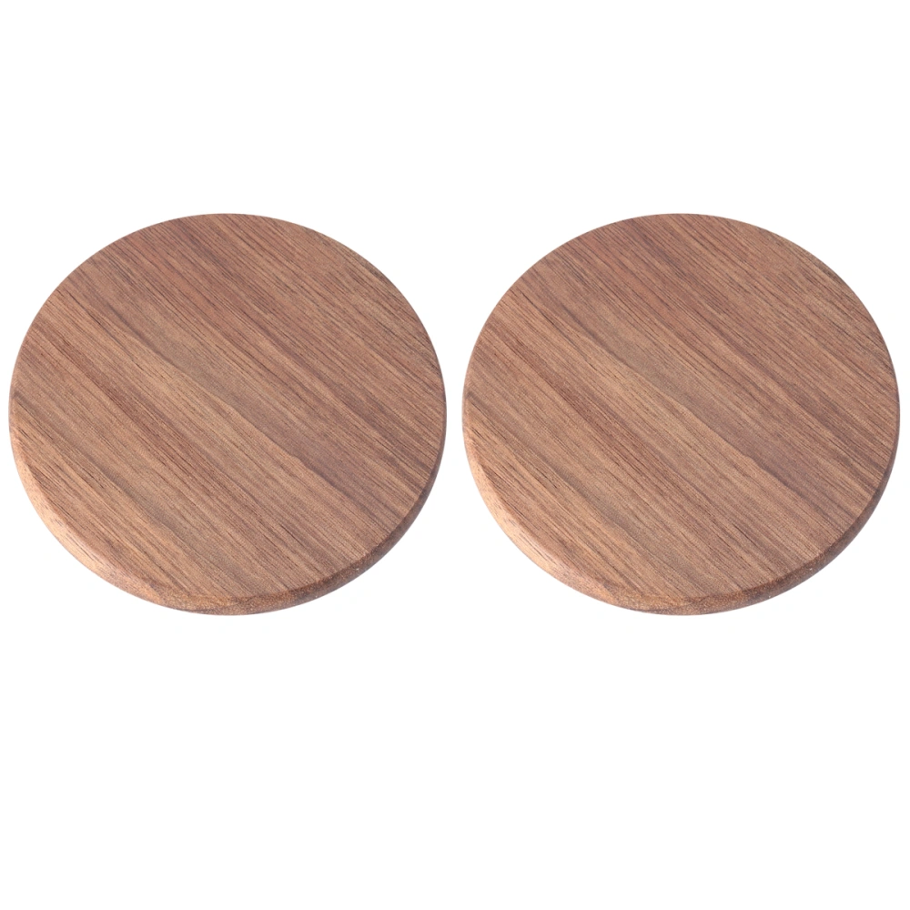 2pcs Wooden Coaster Japanese Style Non-slip Cup Mat Heat Insulation Pad for Home Restraurant Hotel (Walnut Wood Round Shape Groove )