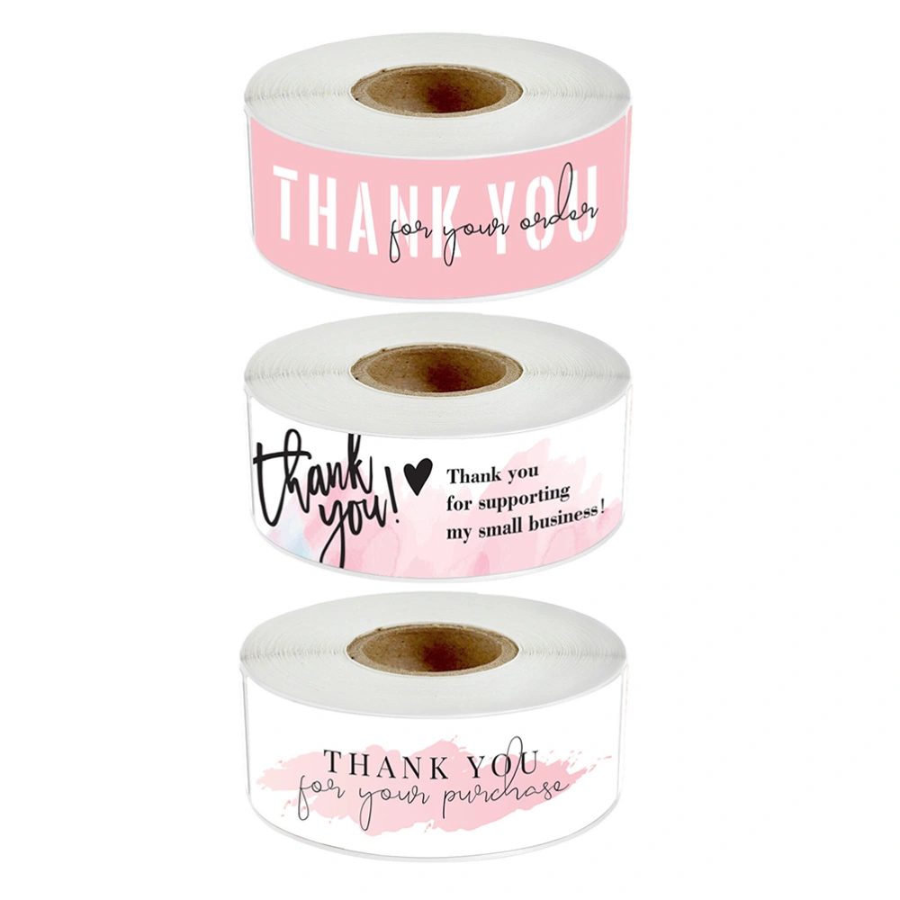 3 Rolls Thank You Sticker Bakery Sealing Sticker Self-adhesive Sticker for Decor (Random Style)