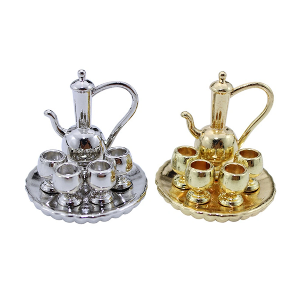 1pc Miniature Play Scene Model Doll House Accessories Mini Disc Tea Set for Decoration (Golden)