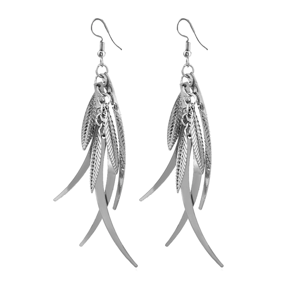 Women's Leaf Earrings Shiny Alloy Earrings Metallic Curved Dangle Earrings(Silver)