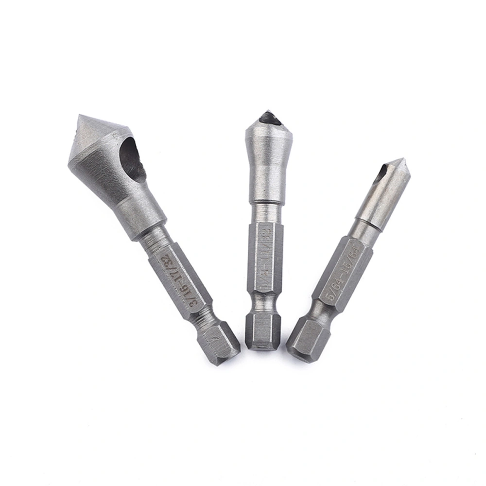 3 Pcs Cobalt Steel Single-End Countersink Chamfer Tool Deburring Tool Set Hex for Cutting Holes in Plastic Copper Aluminum Plate Insulation Boards PVC Sheet