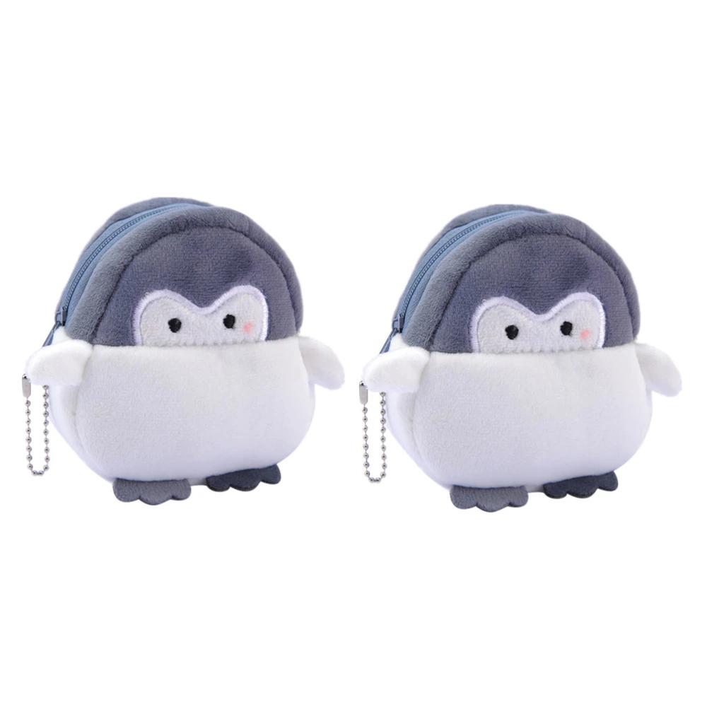 2Pcs Lovely Penguin Change Storage Bags Plush Coin Purses Mini Lipstick Bags