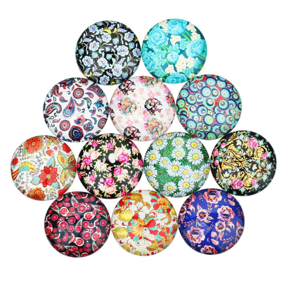 1 Bag 20pcs Floral Pattern Gems Glass Sticker Round Floral Dome Cabochons for Pendant Jewelry Making (12mm Colorful)