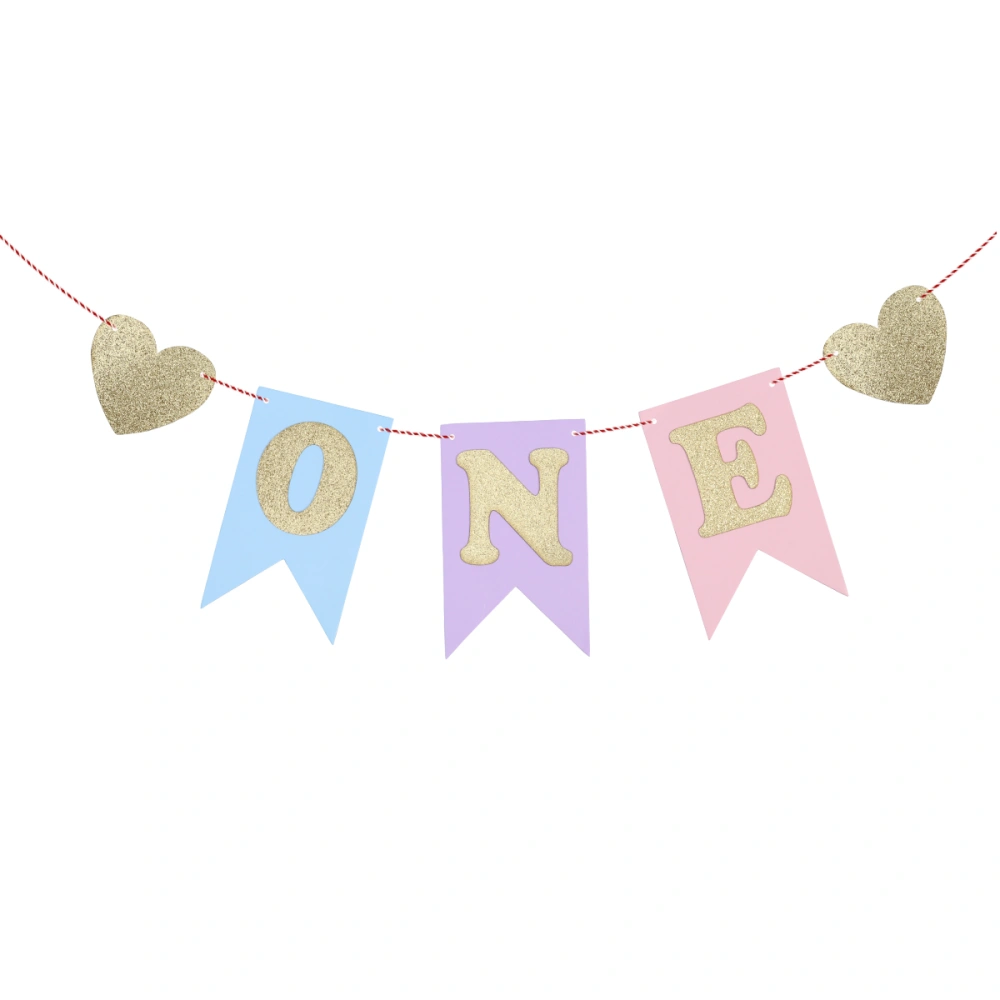 Kids Birthday Banners ONE Bunting Pennant Flag ry Decorations for Baby's Birthday Party(Blue and Purple and Pink)