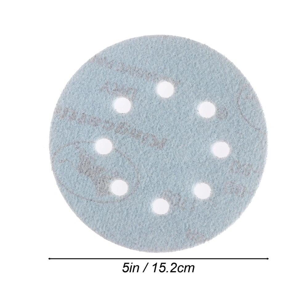 50pcs 5 Inch 8-Hole Hook and Loop Sanding Discs Sandpaper Circular Pads Grit 60 (White)