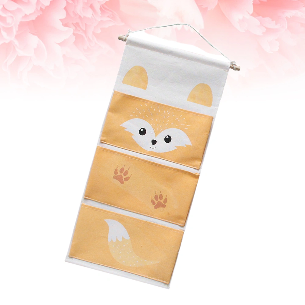 Creative Organizer Fabric Hanging Bag Cartoon Pattern Storage Bag Wall Door Closet Storage Bag Sundries Organizer (Orange Fox)