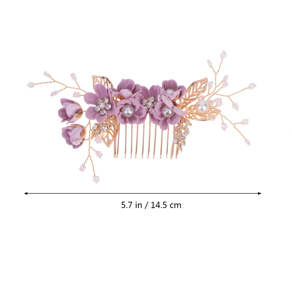 3pcs Bride Headdress Simulation Flower Hair Comb Hairpin Set Fashion Hair Accessories for Wedding Purple