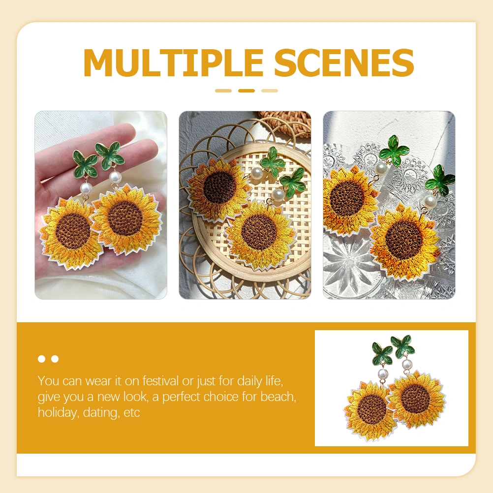 1 Pair Sunflower Drop Earrings Embroidery Sunflower Pendant Earrings Ear Jewelry Gifts
