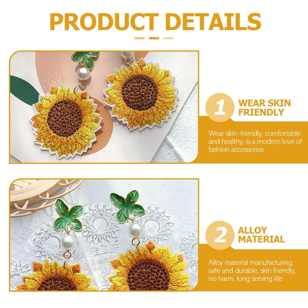 1 Pair Sunflower Drop Earrings Embroidery Sunflower Pendant Earrings Ear Jewelry Gifts