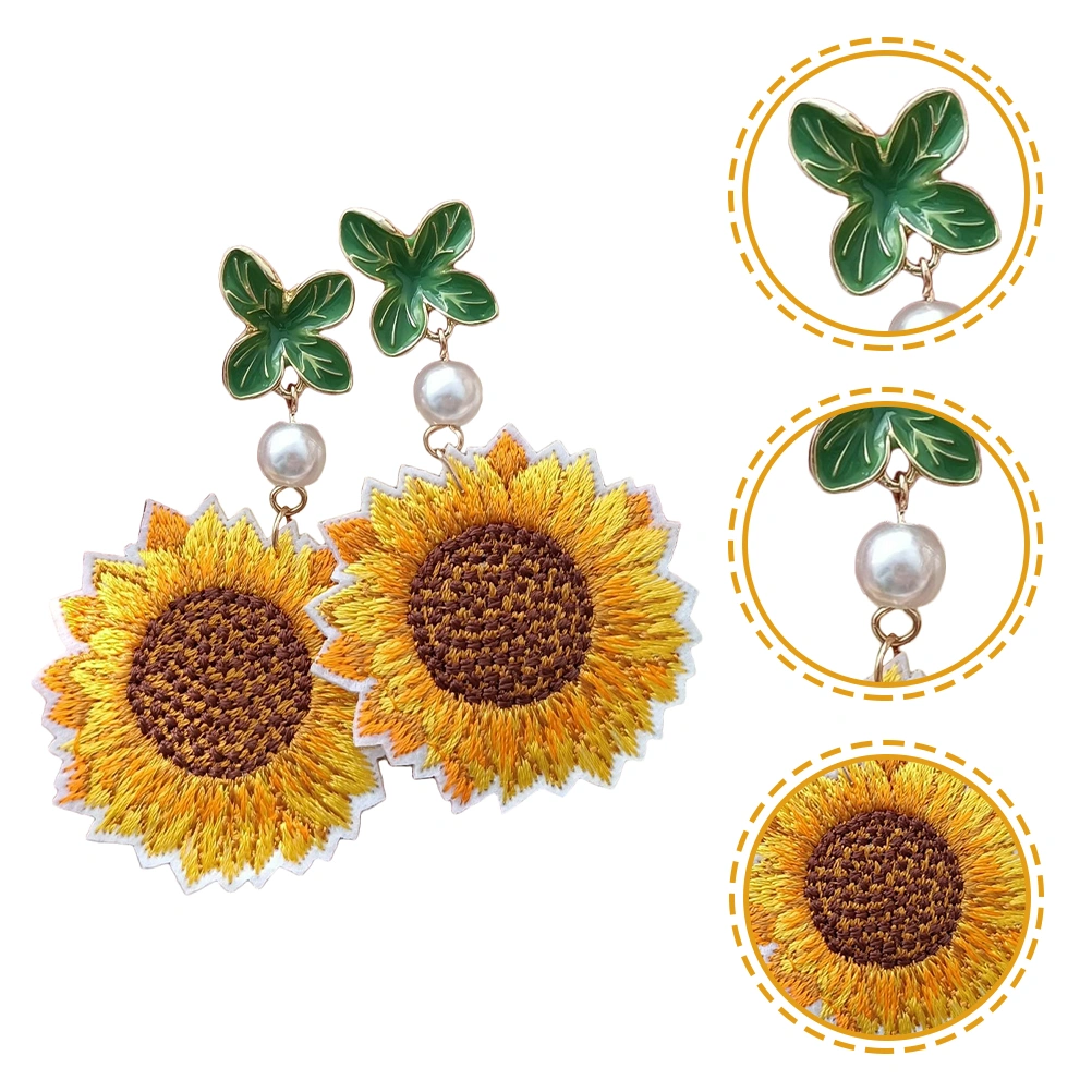 1 Pair Sunflower Drop Earrings Embroidery Sunflower Pendant Earrings Ear Jewelry Gifts