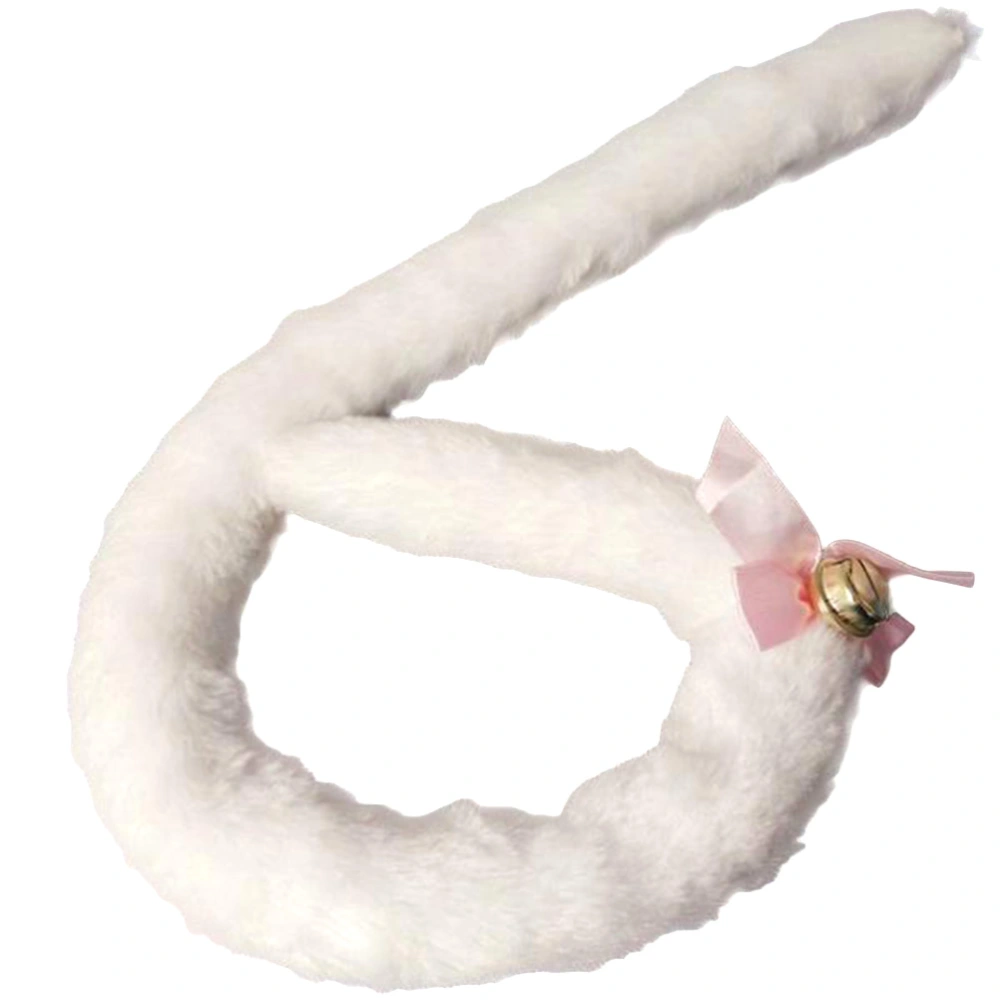 50cm Sexy Long Plush Cat Tail with Bowknot Bell Maid Cosplay Costume Party Accessory (White)