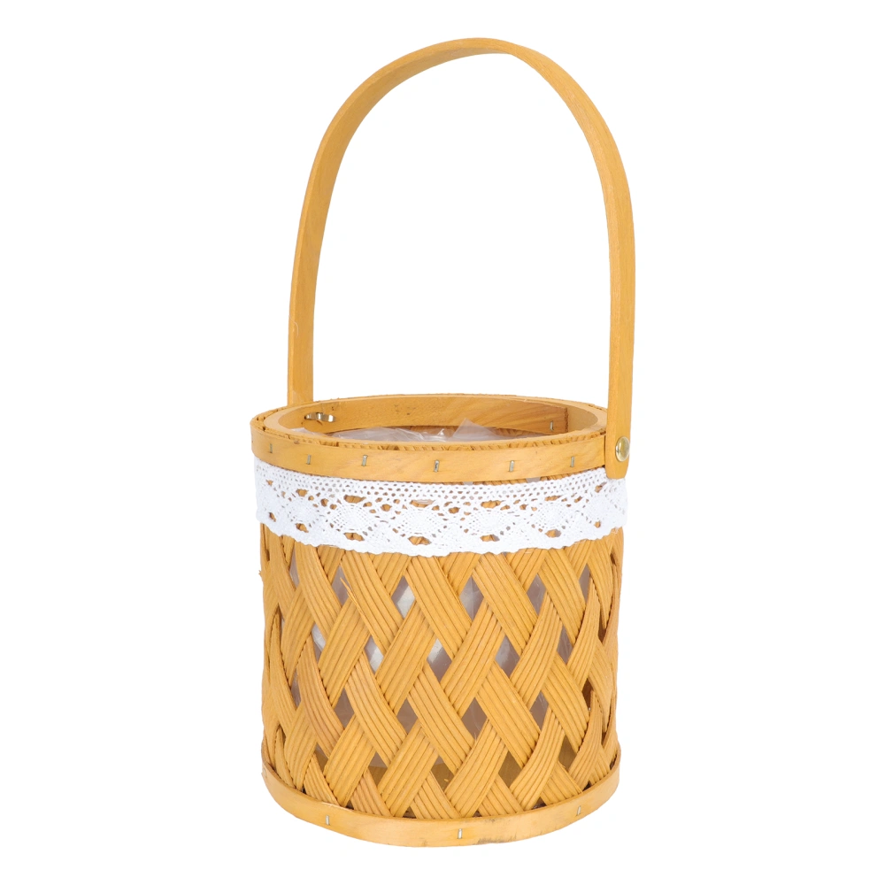 1Pc Hand-held Woven Flower Basket Rattan Handle Decorative Basket Flower Basket