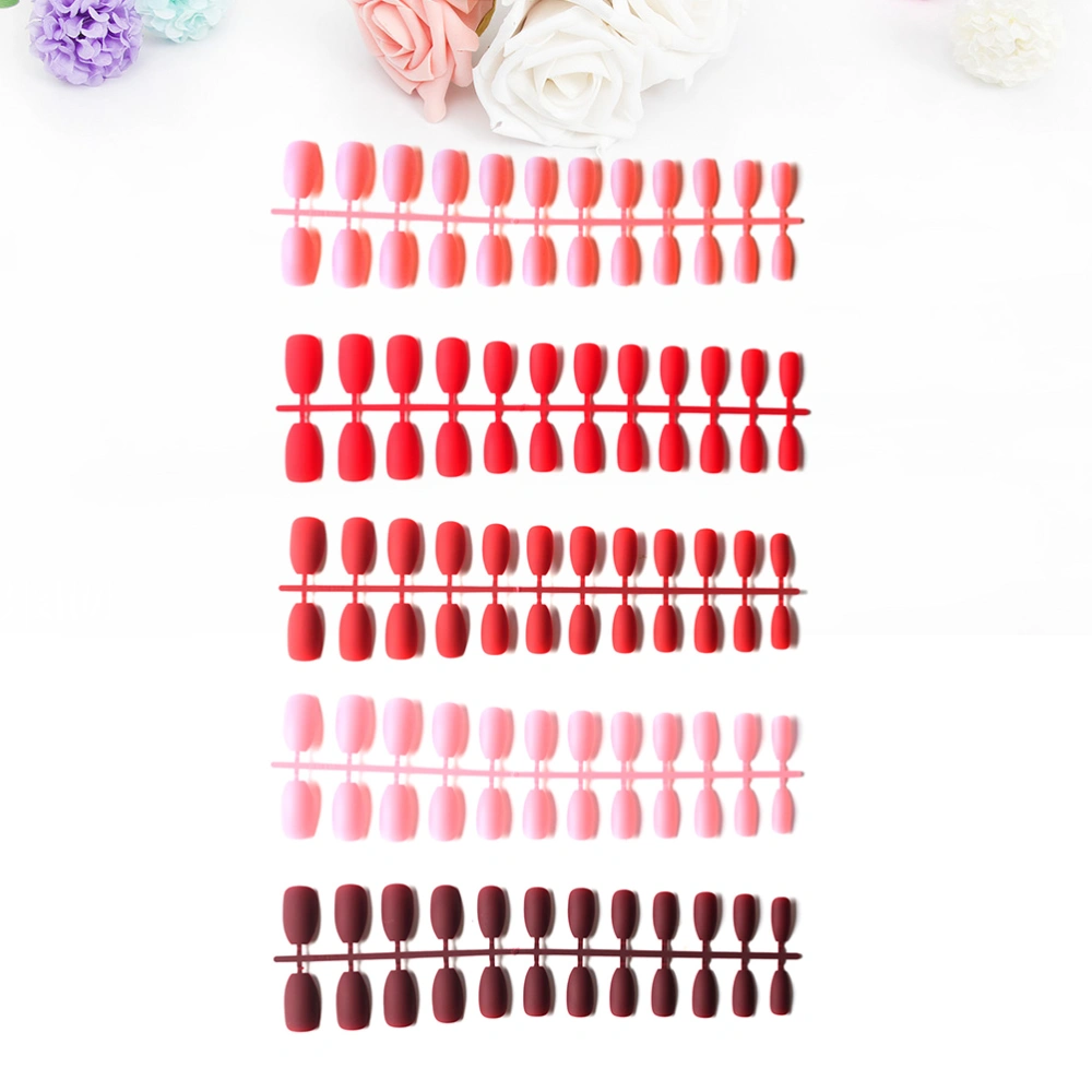 120pcs Dull Polish False Nail Fake Nail Tip Professional Nail Art Tool for Salon (Red Wine + Pink + Dark Coffee + Light Pink + Red)