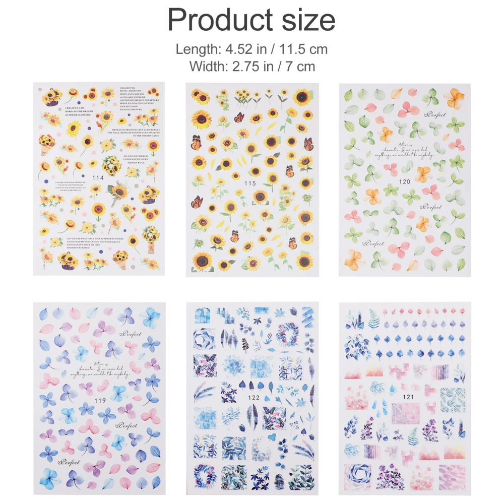 6 Sheets Floral Pattern Nail Art Sticker Self-adhesive Nail Stickers Nail Decors