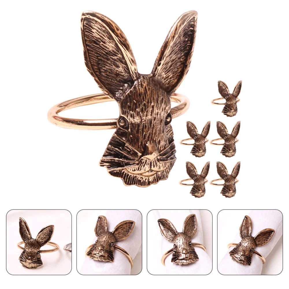 6pcs Napkin Rings Thanksgiving Party Napkin Holders Metal Rabbit Serviette Rings