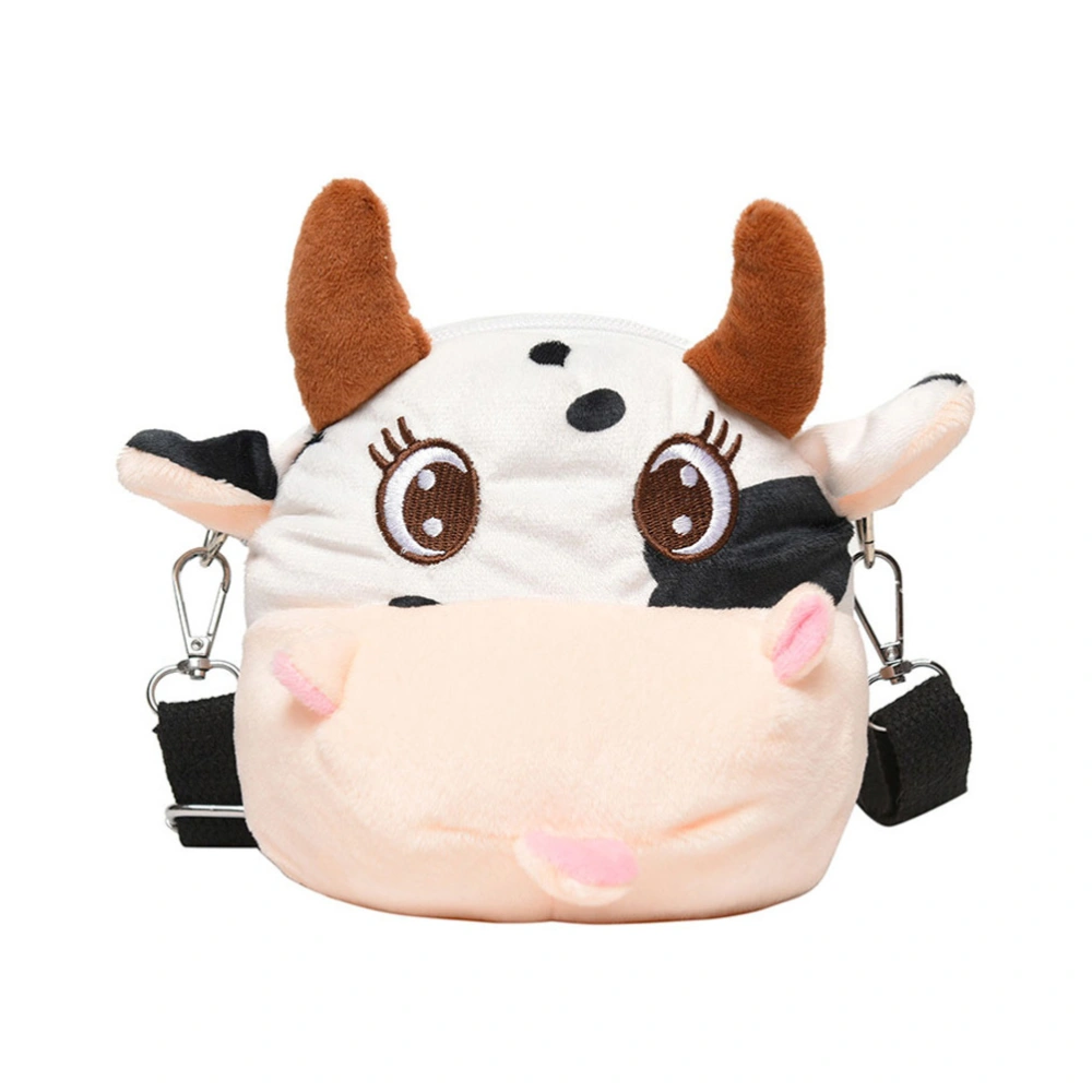 1pc Lovely Cartoon Plush Cow Shape Shoulder Bag Cross Body Bag for Women (White)