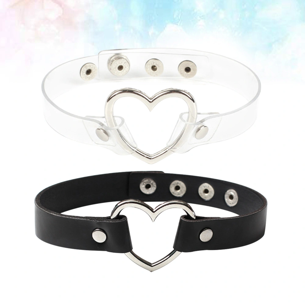 2pcs Women Choker Necklace Gothic Heart-Shaped Stylish Choker Creative Accessories for Female (Black, Transparent)