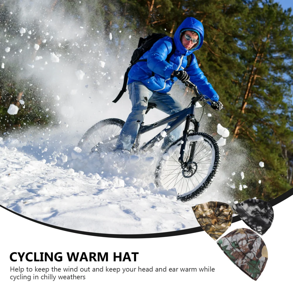 3Pcs Winter Camouflage Warm Hat Outdoor Thicken Warmth Hat Unisex Beanie Hat Random Style