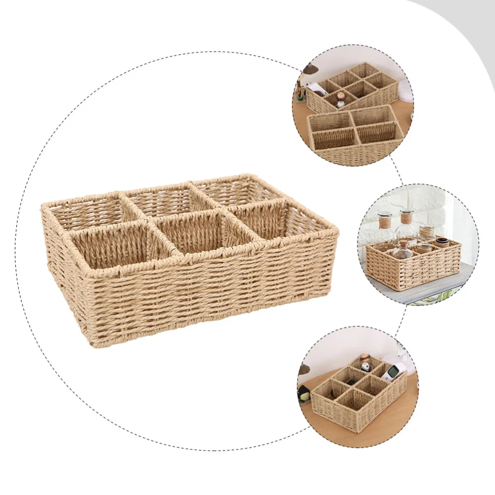 Compartment Woven Basket Desktop Sundries Holder Home Cosmetics Organizer