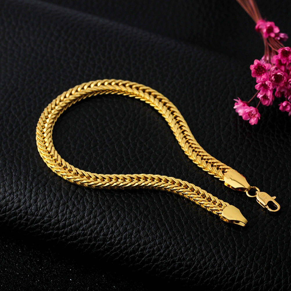 2PCS Fashion Copper Chain Bracelet Jewelry Gift Cuban Link Chain Bangle for Women Men