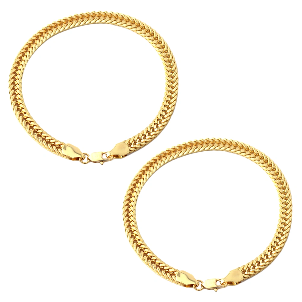 2PCS Fashion Copper Chain Bracelet Jewelry Gift Cuban Link Chain Bangle for Women Men