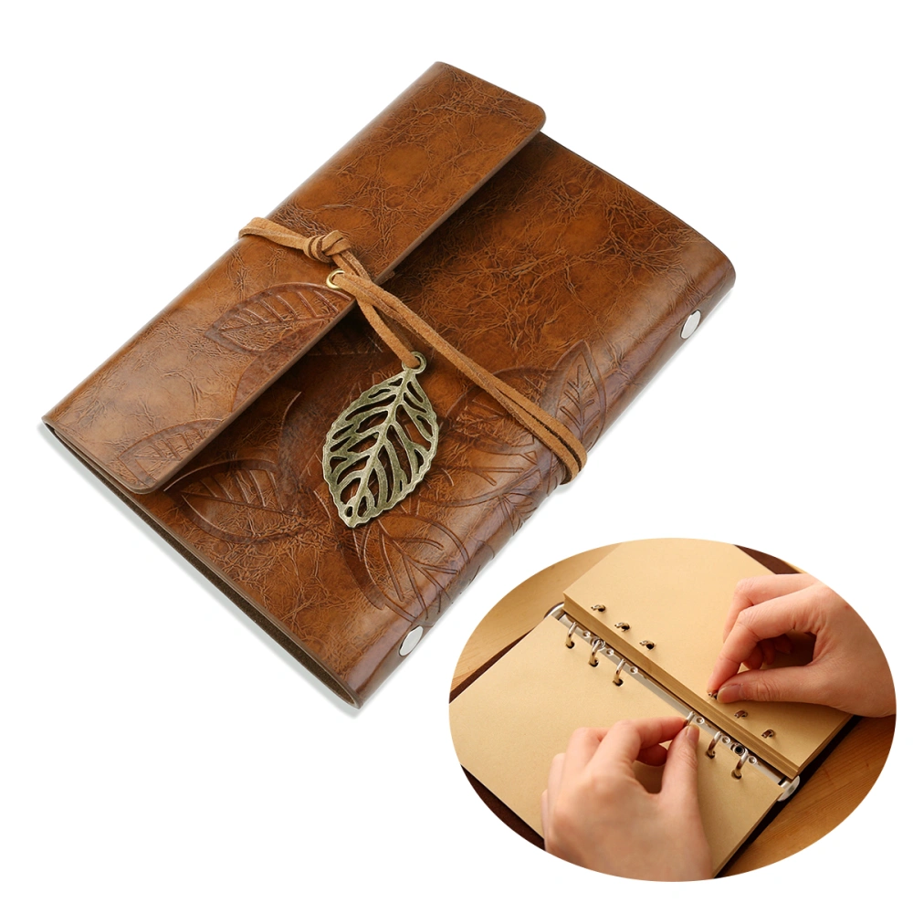 TINKSKY Vintage Style Leaf Leaves Pattern PU Cover Loose-leaf String Bound Blank Notebook Notepad Travel Journal Diary Jotter - Size S (Brown)