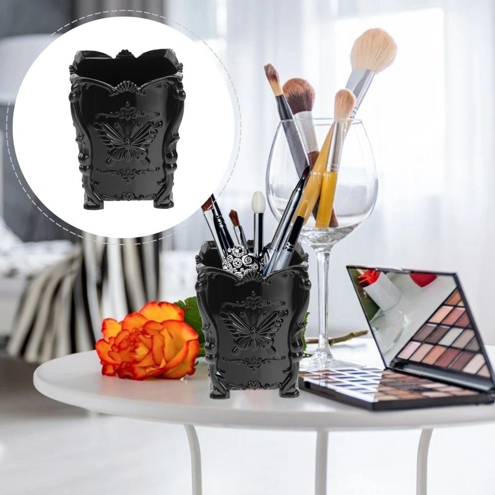 Acrylic Makeup Brush Container Cup Carved Cosmetic Brush Pot Storage Holder Organizer (Black)