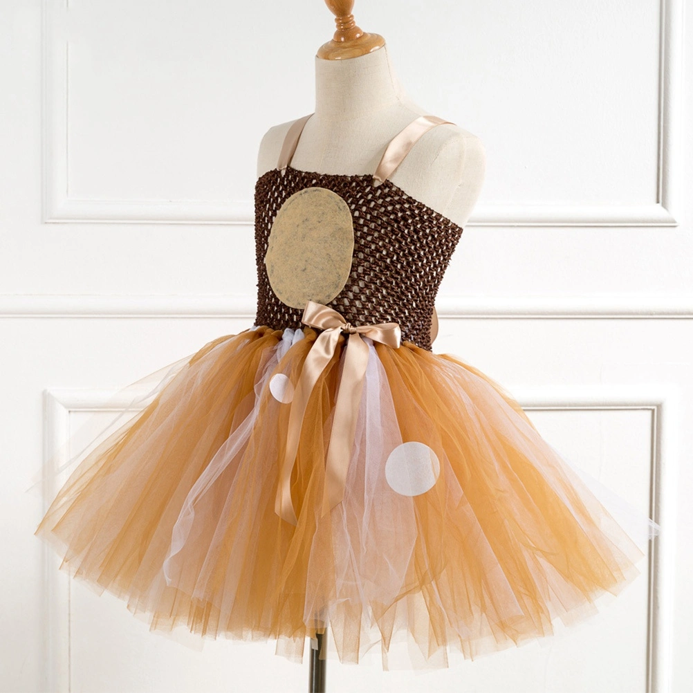 Elk Kids Party Two-piece Costumes Lovely Tutu Dress Headwear Set Gauze Skirts for Girls (6-7 Years Old)